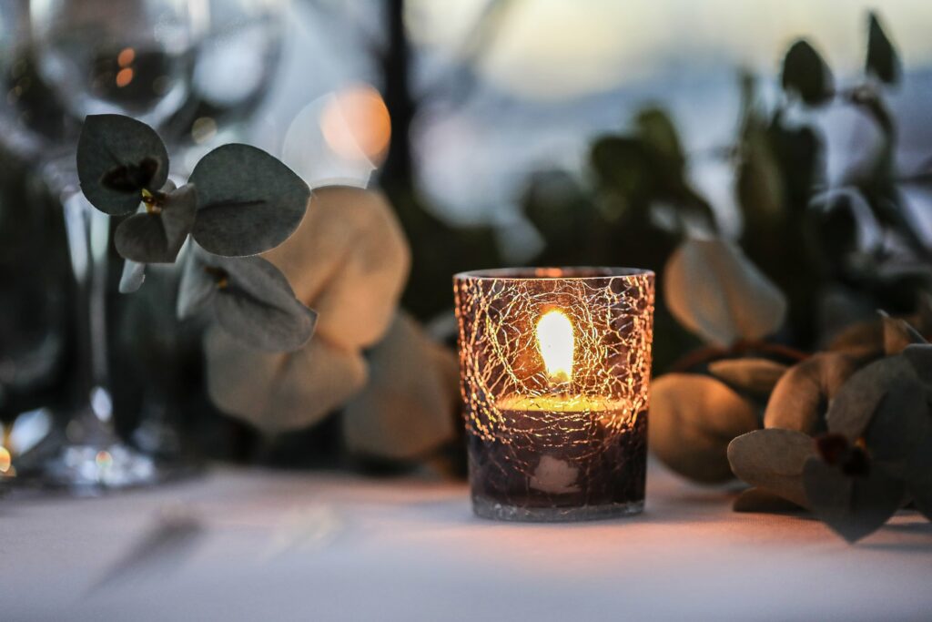 Christmas and winter candle table setting